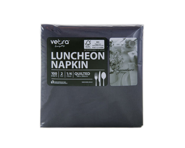 Veora Everyday Black Luncheon Napkin - 2-Ply | 1/4 Fold | 100 sheets | 20 packs / ctn