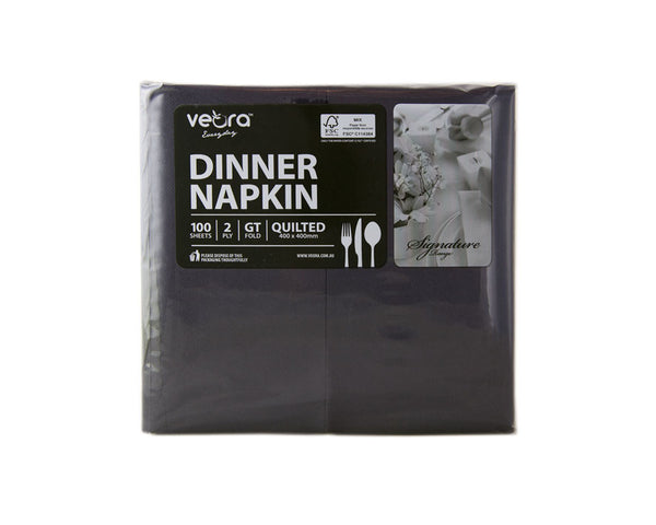 Veora Everyday Black Dinner Napkin - 2-Ply | GT Fold | 100 sheets | 10 packs / ctn