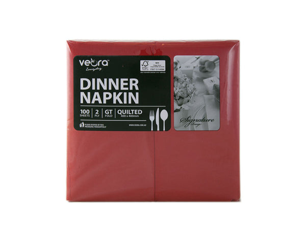 Veora Everyday Red Dinner Napkin - 2-Ply | GT Fold | 100 sheets | 10 packs / ctn