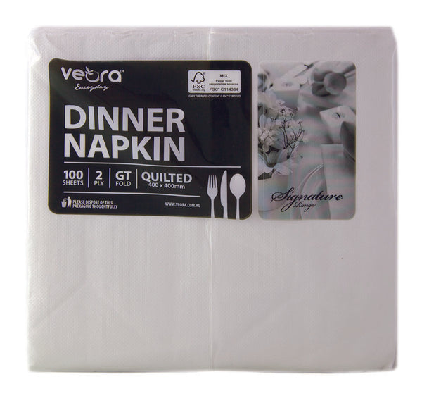 Veora Everyday White Dinner Napkin - 2-Ply | GT Fold | 100 sheets | 10 packs / ctn