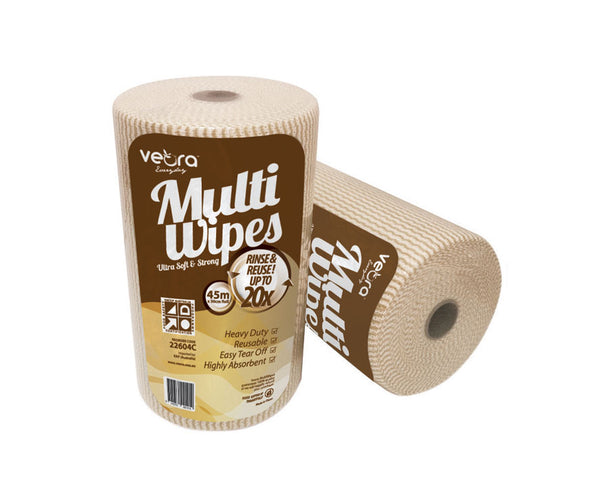 Veora Everyday Extra Heavy Duty MultiWipes - Brown | 90 Sheets | 6 Rolls / Ctn