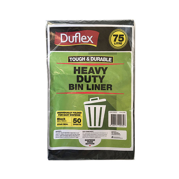 Duflex Heavy Duty Bin Liner 75L - Black | 50 Sheets | 534.55 Packs / Ctn