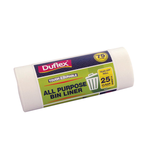Duflex Heavy Duty Bin Liner 75L - Clear | 25 Sheets | 10 Rolls / Ctn