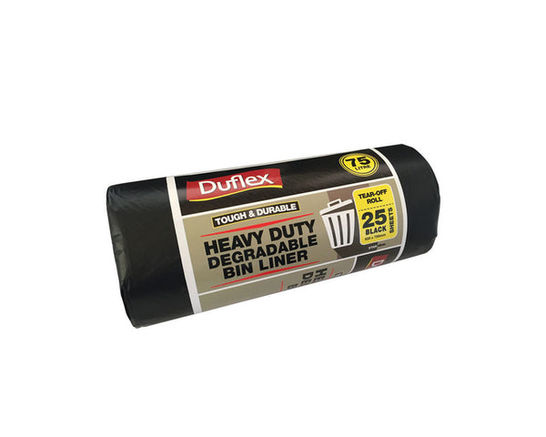 Duflex Heavy Duty Degradable Bin Liner 75L - Black | 25 Sheets | 10 Rolls / Ctn