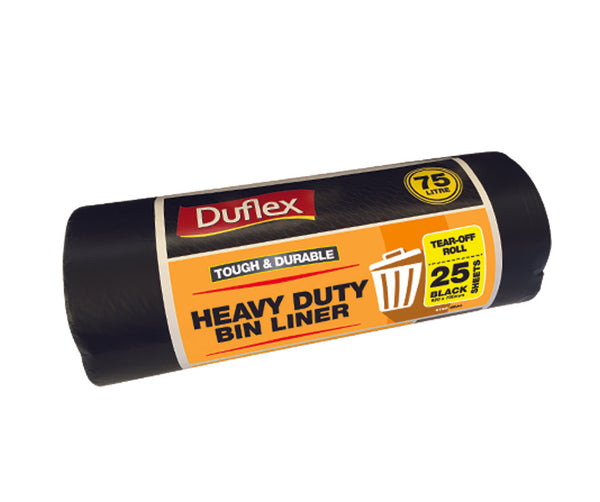 Duflex Heavy Duty Bin Liner 75L - Black | 25 Sheets | 10 Rolls / Ctn