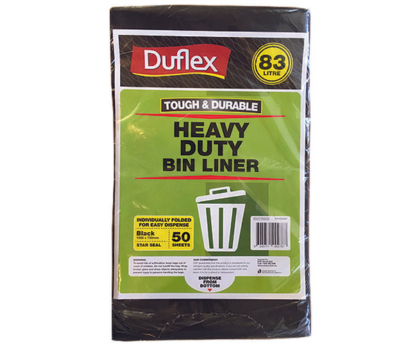 Duflex Heavy Duty Bin Liner 83L - Black | 50 Sheets | 4 Packs / Ctn