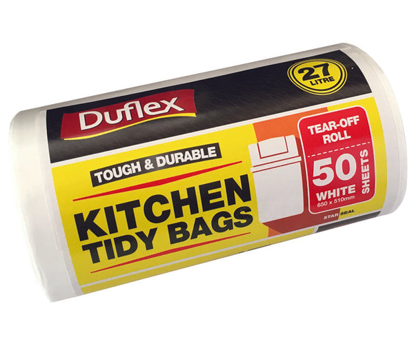 Duflex Kitchen Tidy Bags 27L - White | 50 Sheets | 20 Rolls / Ctn