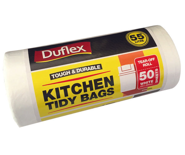 Duflex Kitchen Tidy Bags 55L - White | 50 Sheets | 20 Rolls / Ctn