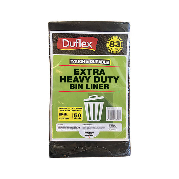 Duflex Extra Heavy Duty Bin Liner 83L - Black | 50 Sheets | 4 Packs / Ctn