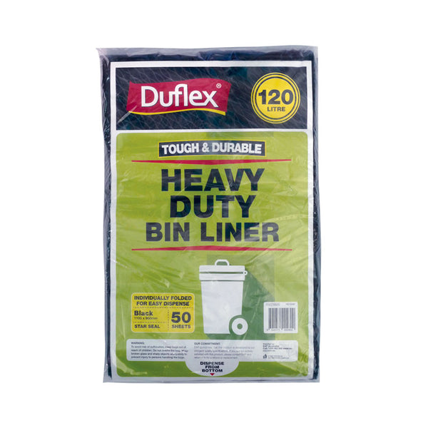 Duflex Heavy Duty Bin Liner 120L - Black | 50 Sheets | 4 Packs / Ctn