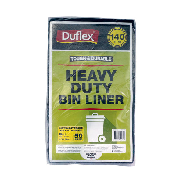 Duflex Heavy Duty Bin Liner 140L - Black | 50 Sheets | 4 Packs / Ctn