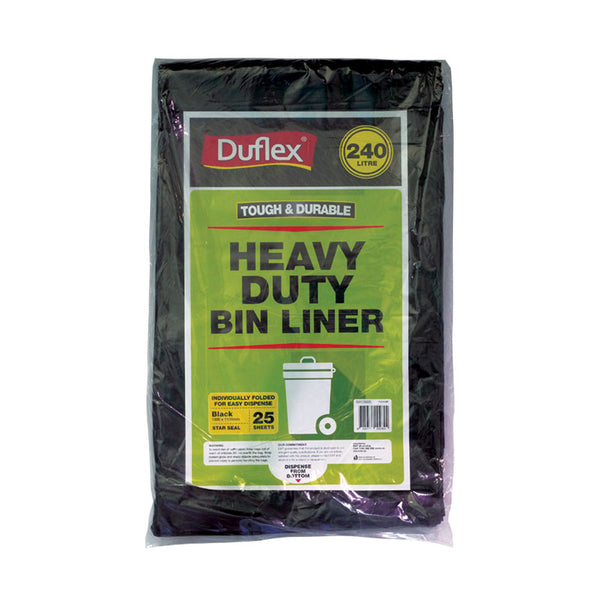 Duflex Heavy Duty Bin Liner 240L - Black | 25 Sheets | 4 Packs/Ctn